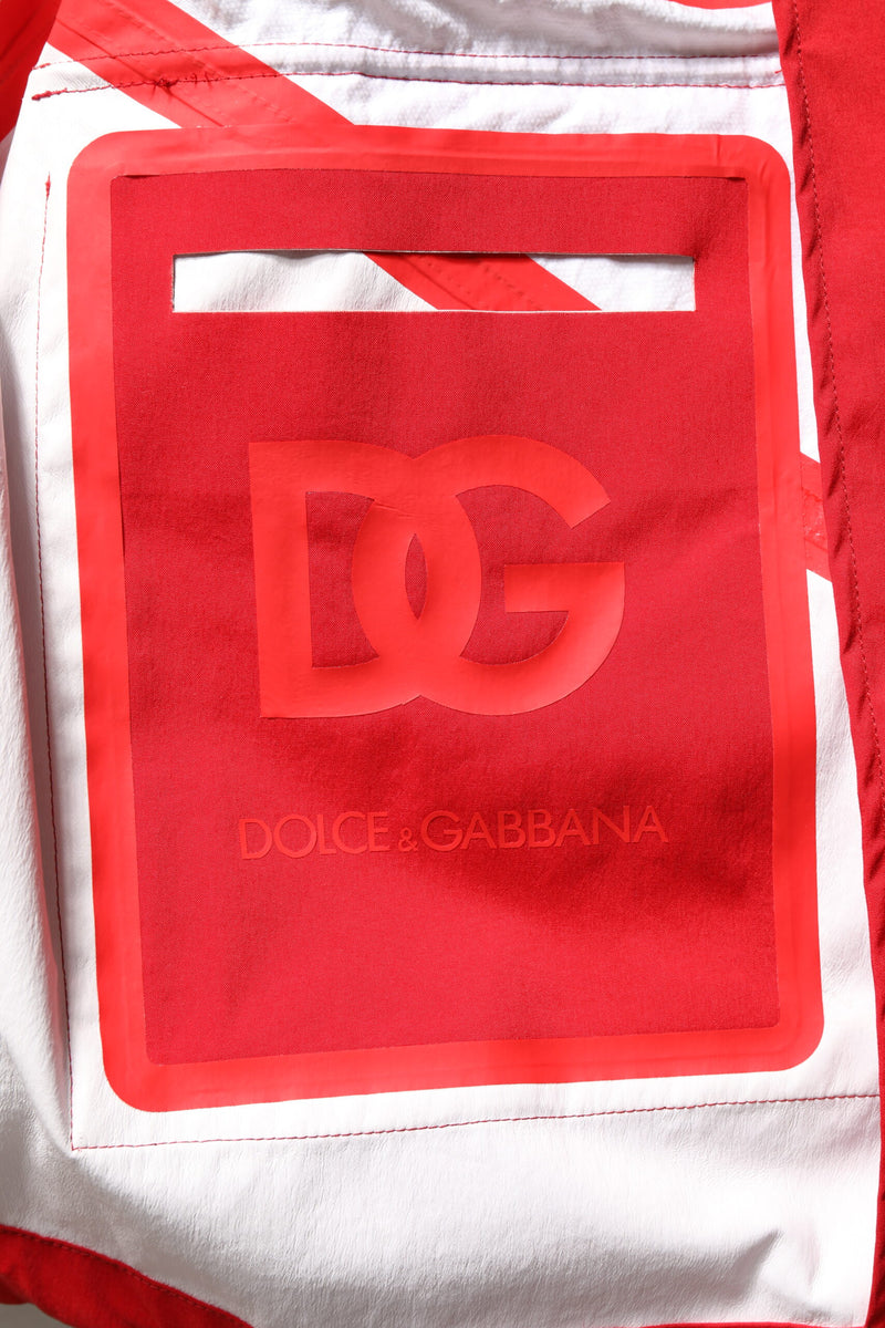Veste coupe-vent à fermeture éclair intégrale en nylon rouge et blanc de Dolce & Gabbana