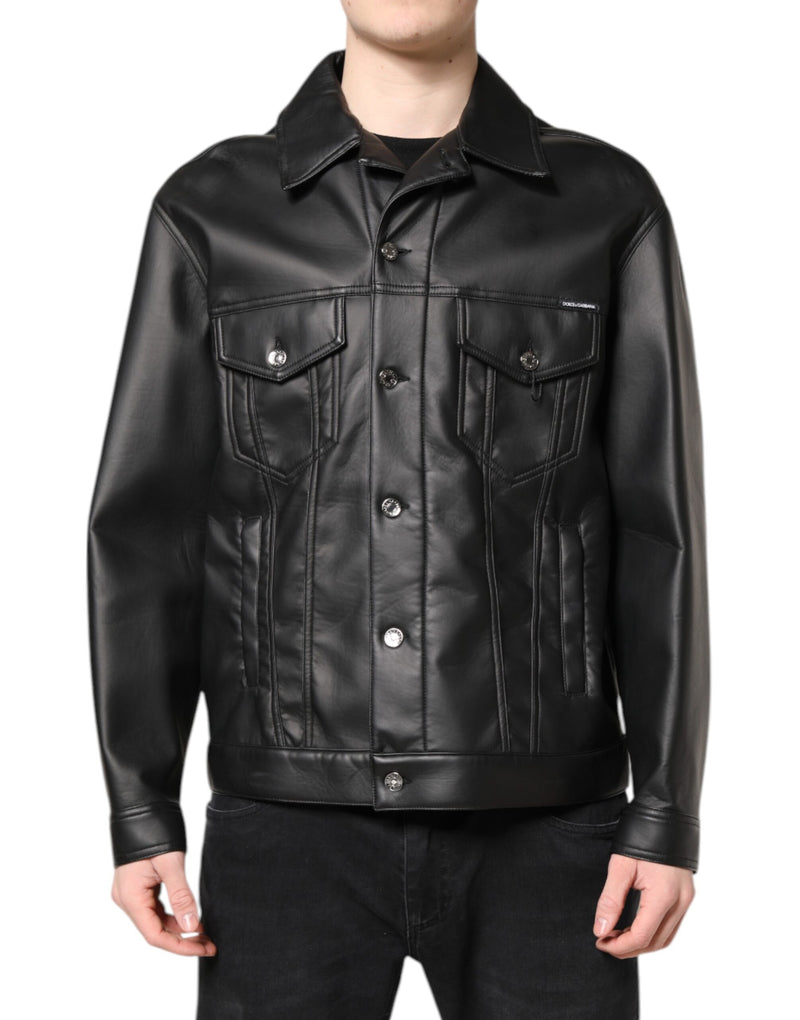 Veste motard à boutons en polyester noir de Dolce & Gabbana
