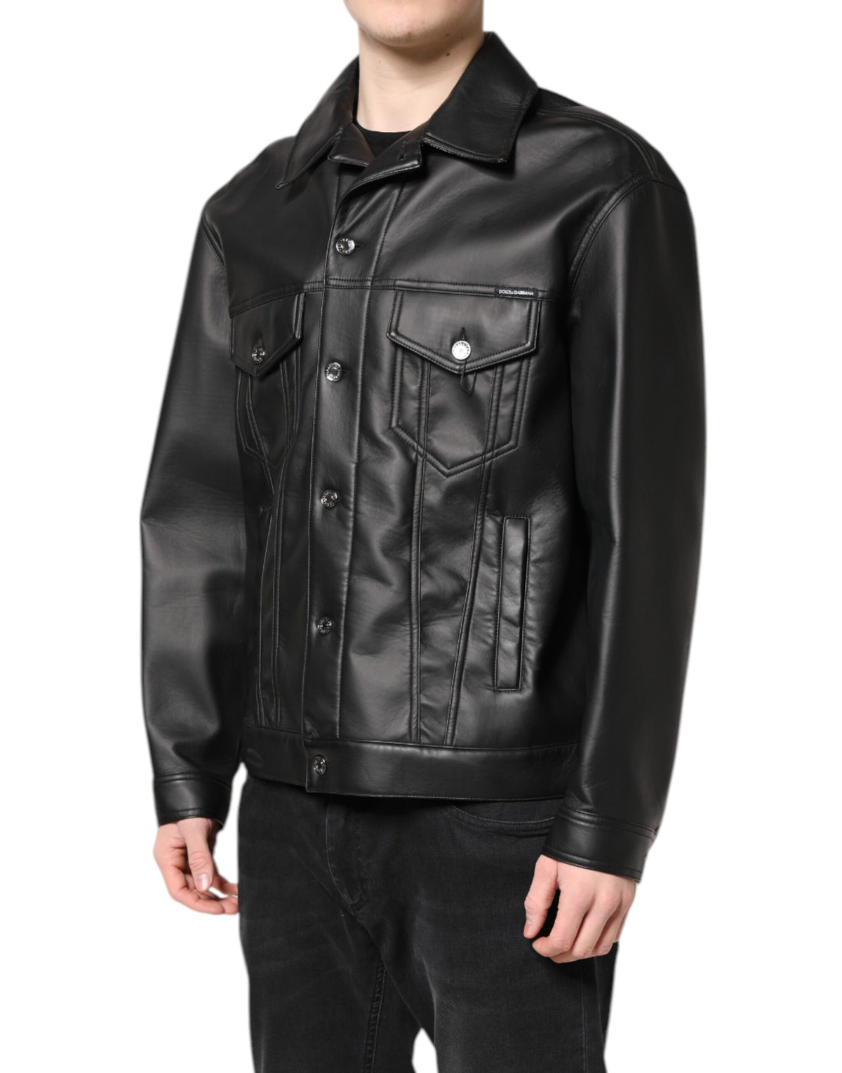 Veste motard à boutons en polyester noir de Dolce & Gabbana