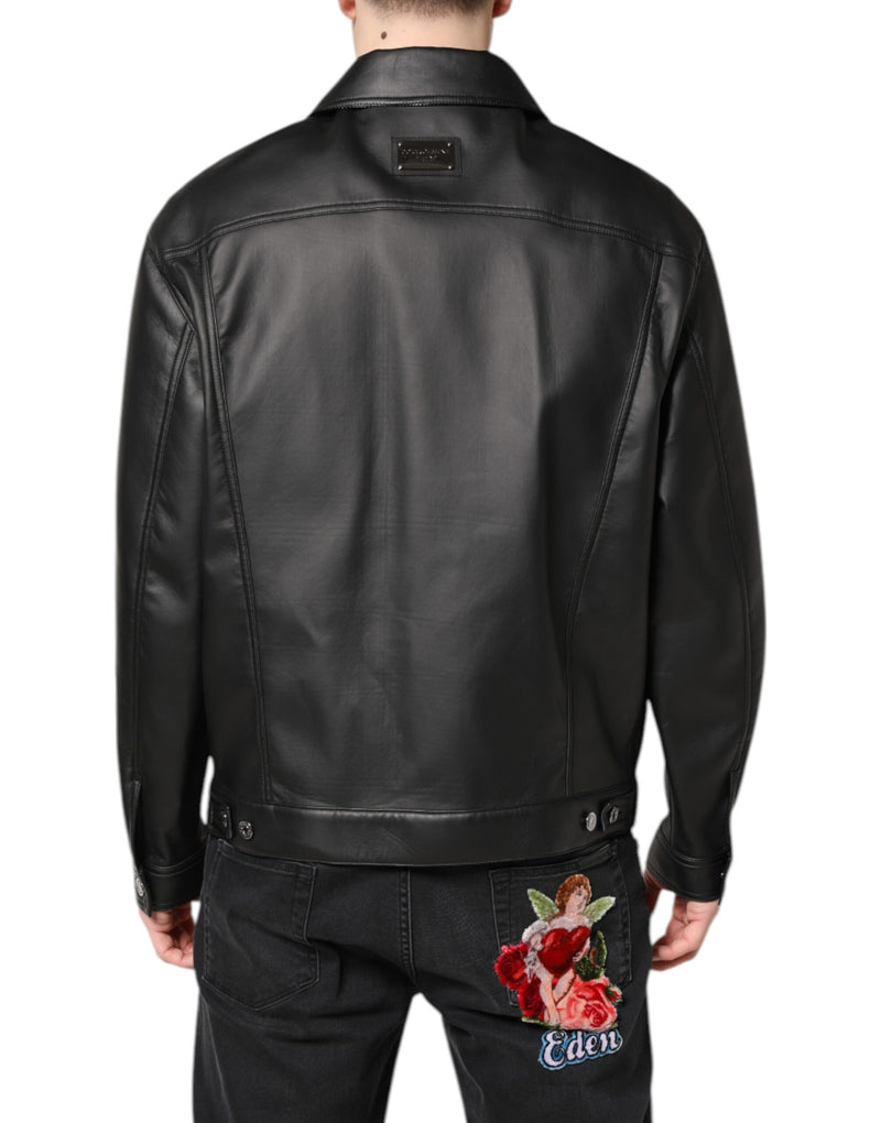 Veste motard à boutons en polyester noir de Dolce & Gabbana