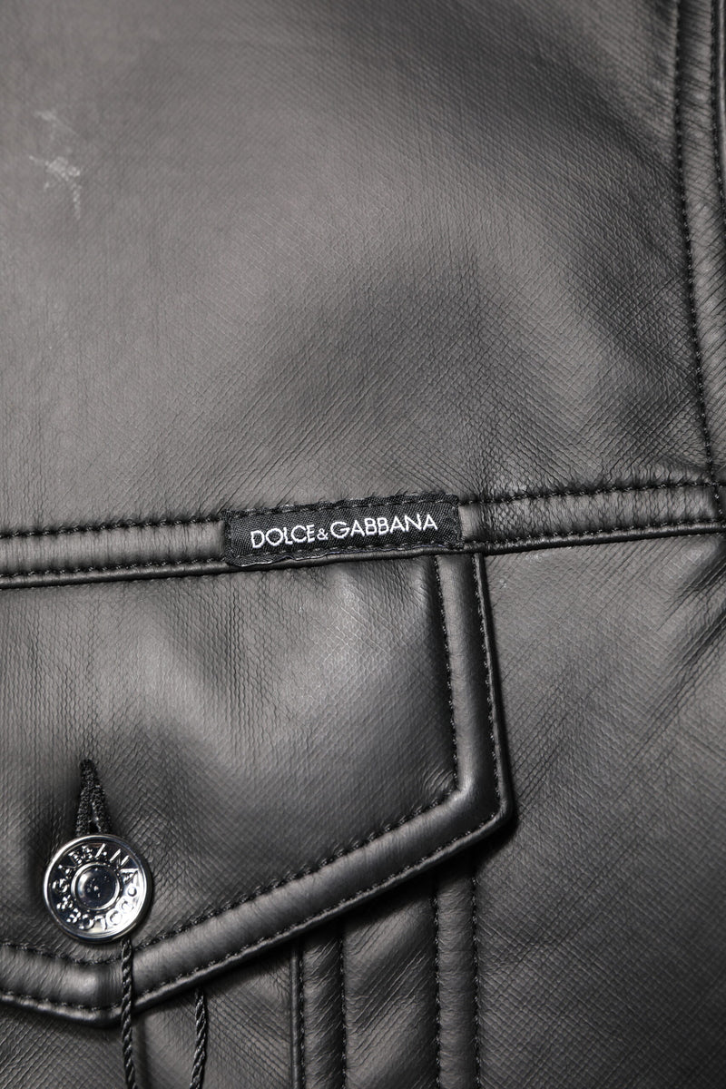 Veste motard à boutons en polyester noir de Dolce & Gabbana