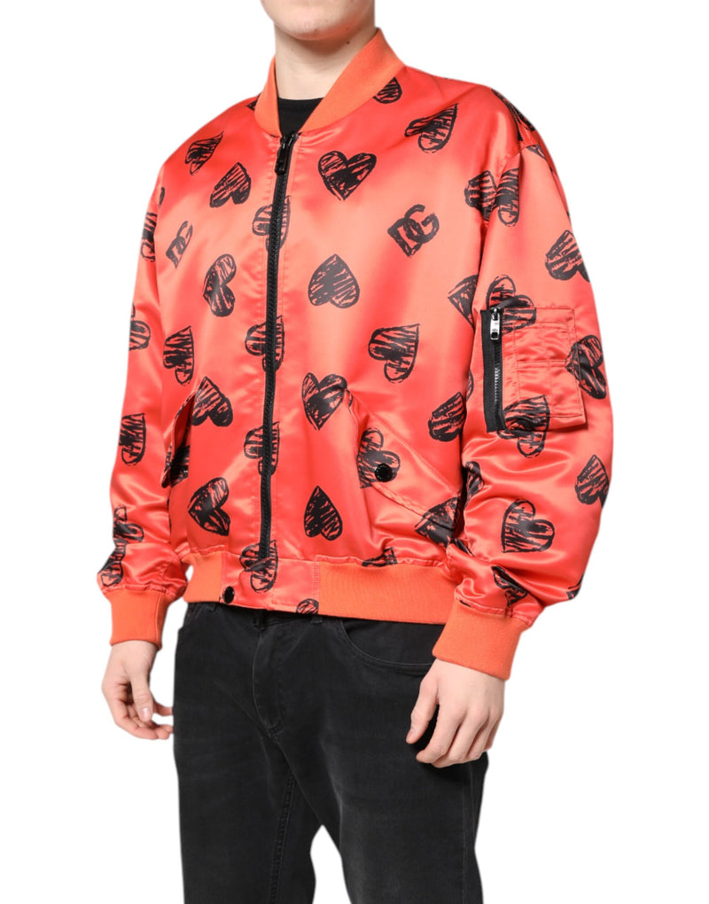 Bomber Jacket à Fermeture Éclair pour Homme, Orange, avec Cœur DG de Dolce & Gabbana