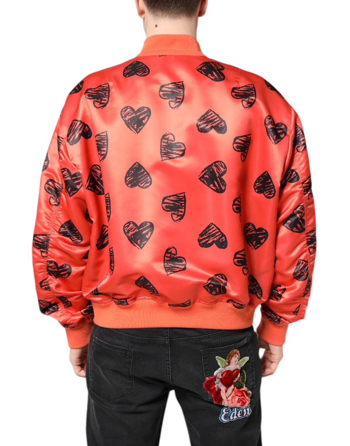 Bomber Jacket à Fermeture Éclair pour Homme, Orange, avec Cœur DG de Dolce & Gabbana