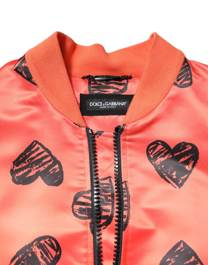 Bomber Jacket à Fermeture Éclair pour Homme, Orange, avec Cœur DG de Dolce & Gabbana