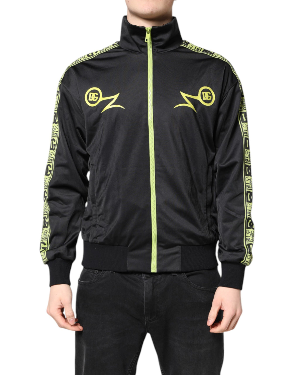 Bomber à col montant zippé noir avec logo Dolce & Gabbana