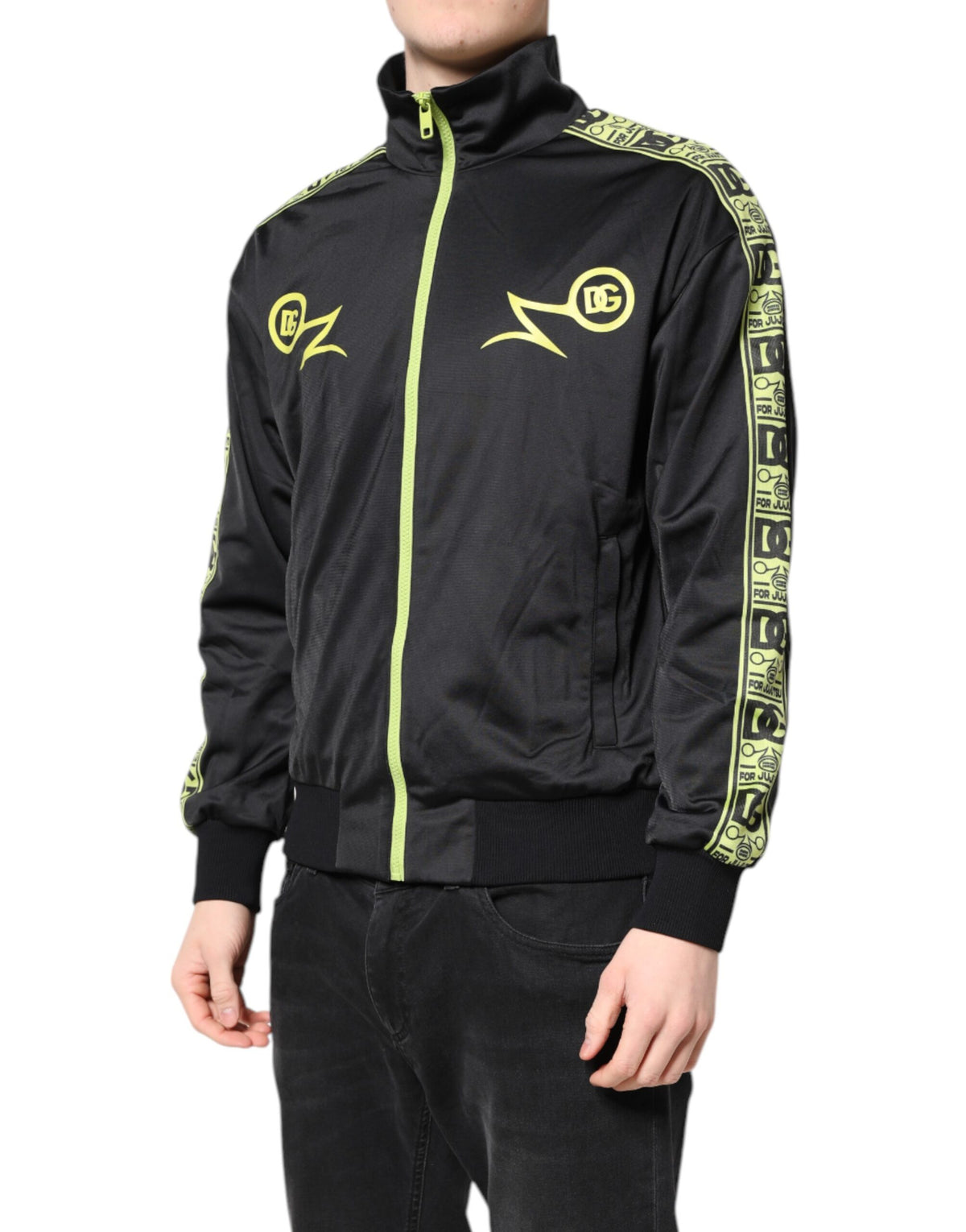 Bomber à col montant zippé noir avec logo Dolce & Gabbana