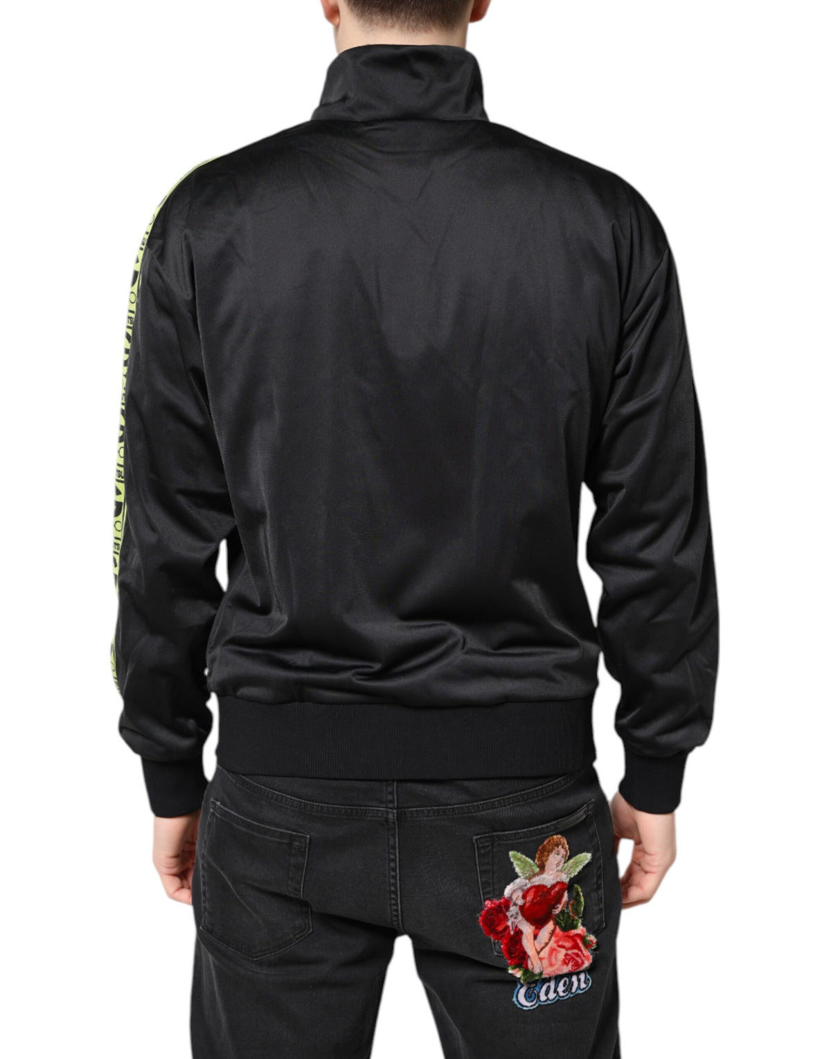 Bomber à col montant zippé noir avec logo Dolce & Gabbana
