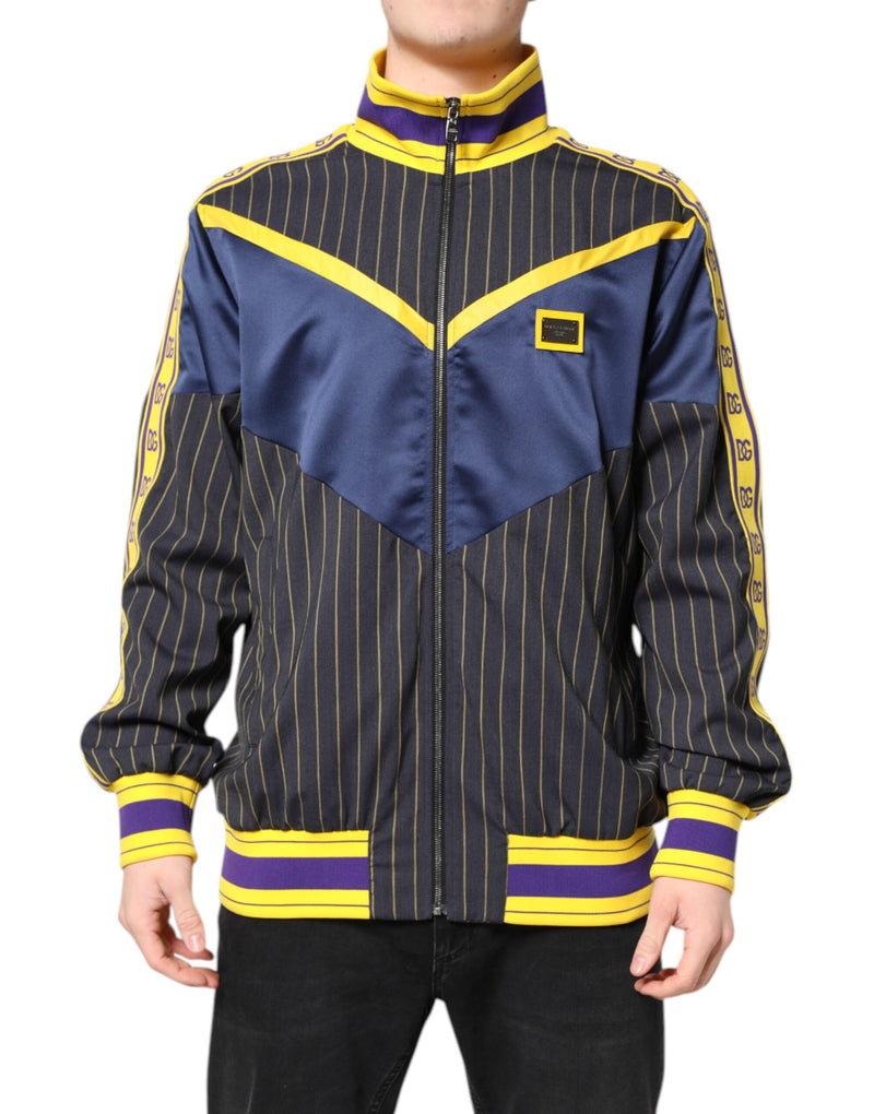 Bomber Jacket à Rayures Noires et Logo, Fermeture Éclair Complète, Dolce & Gabbana
