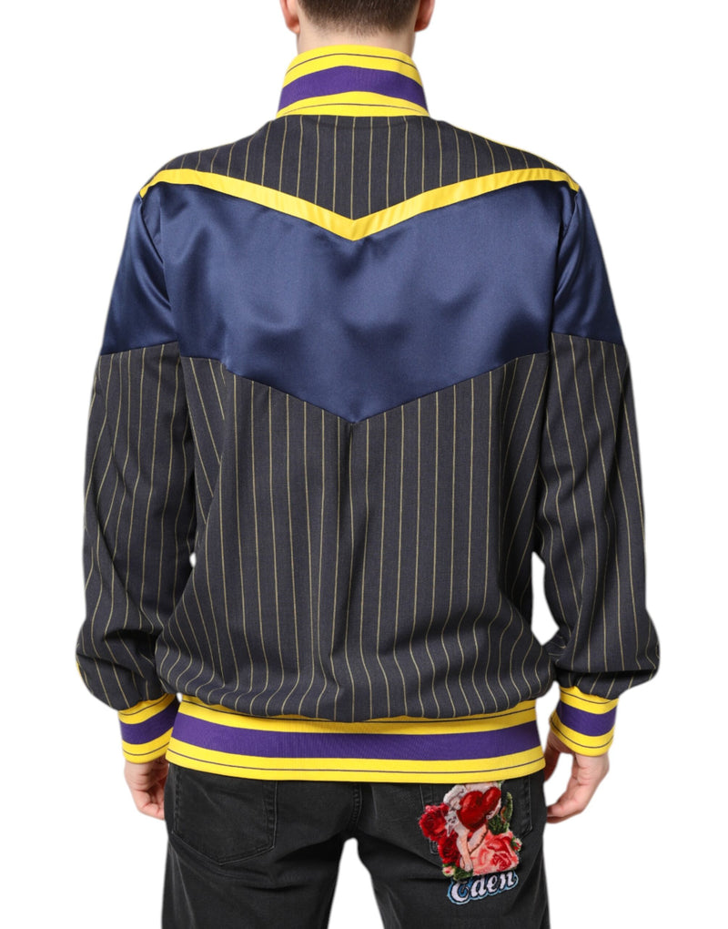 Bomber Jacket à Rayures Noires et Logo, Fermeture Éclair Complète, Dolce & Gabbana