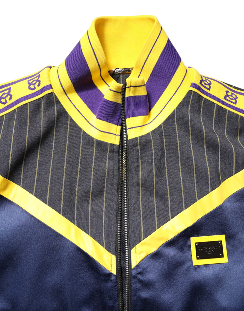 Bomber Jacket à Rayures Noires et Logo, Fermeture Éclair Complète, Dolce & Gabbana