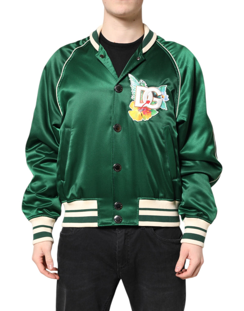 Dolce & Gabbana groene bloemenprint bomberjack met DG-logo en ritssluiting