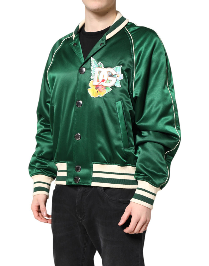 Dolce & Gabbana groene bloemenprint bomberjack met DG-logo en ritssluiting
