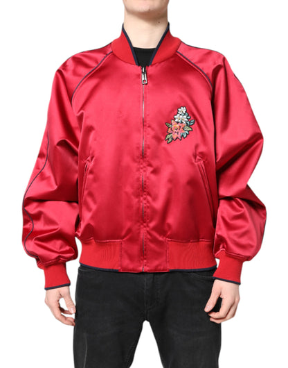 Bomber Jacket à Fermeture Éclair pour Homme Dolce & Gabbana Rouge avec Motifs Floraux