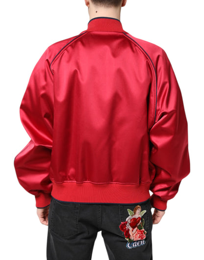 Bomber Jacket à Fermeture Éclair pour Homme Dolce & Gabbana Rouge avec Motifs Floraux