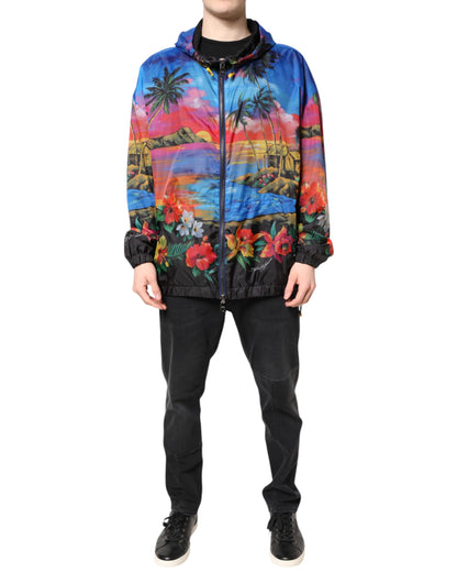 Dolce & Gabbana Windbreakerjack met capuchon en multicolor print
