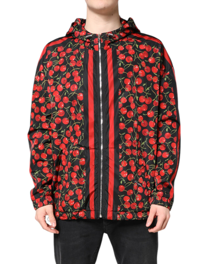 Veste coupe-vent à capuche Dolce & Gabbana avec imprimé cerise noire