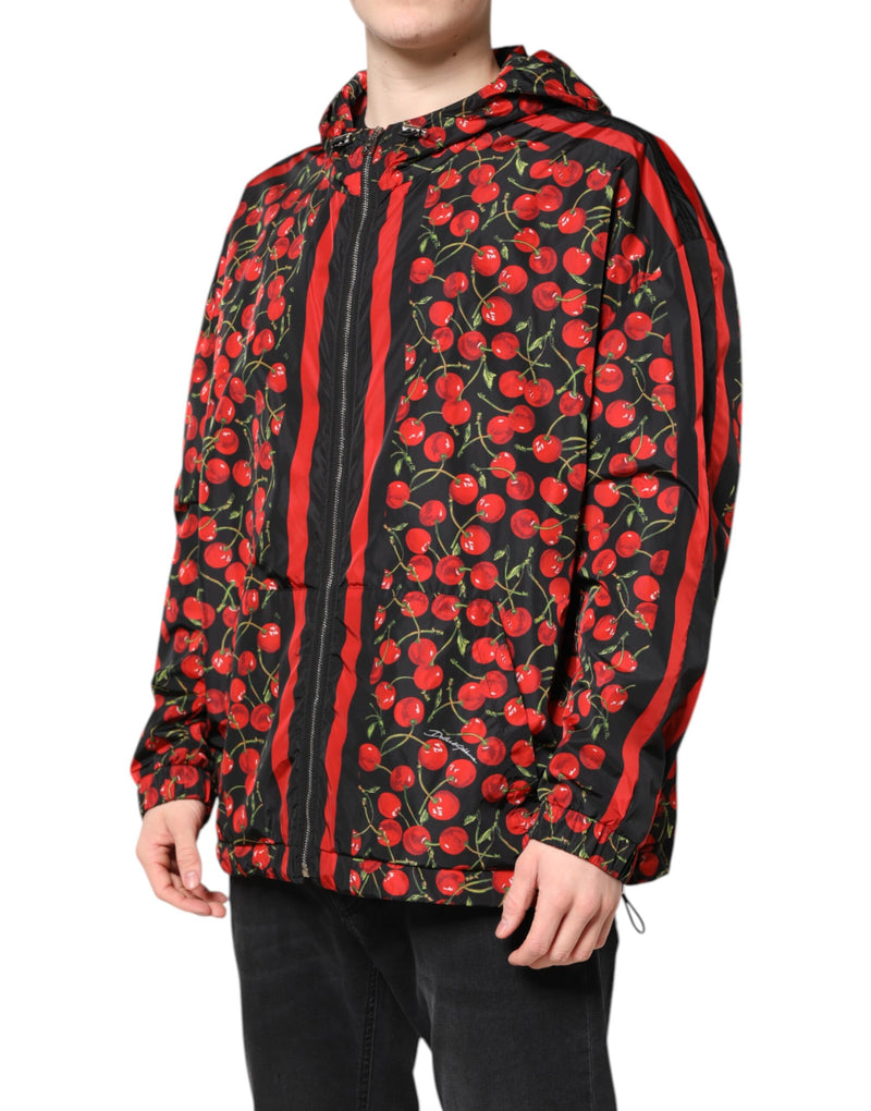 Veste coupe-vent à capuche Dolce & Gabbana avec imprimé cerise noire