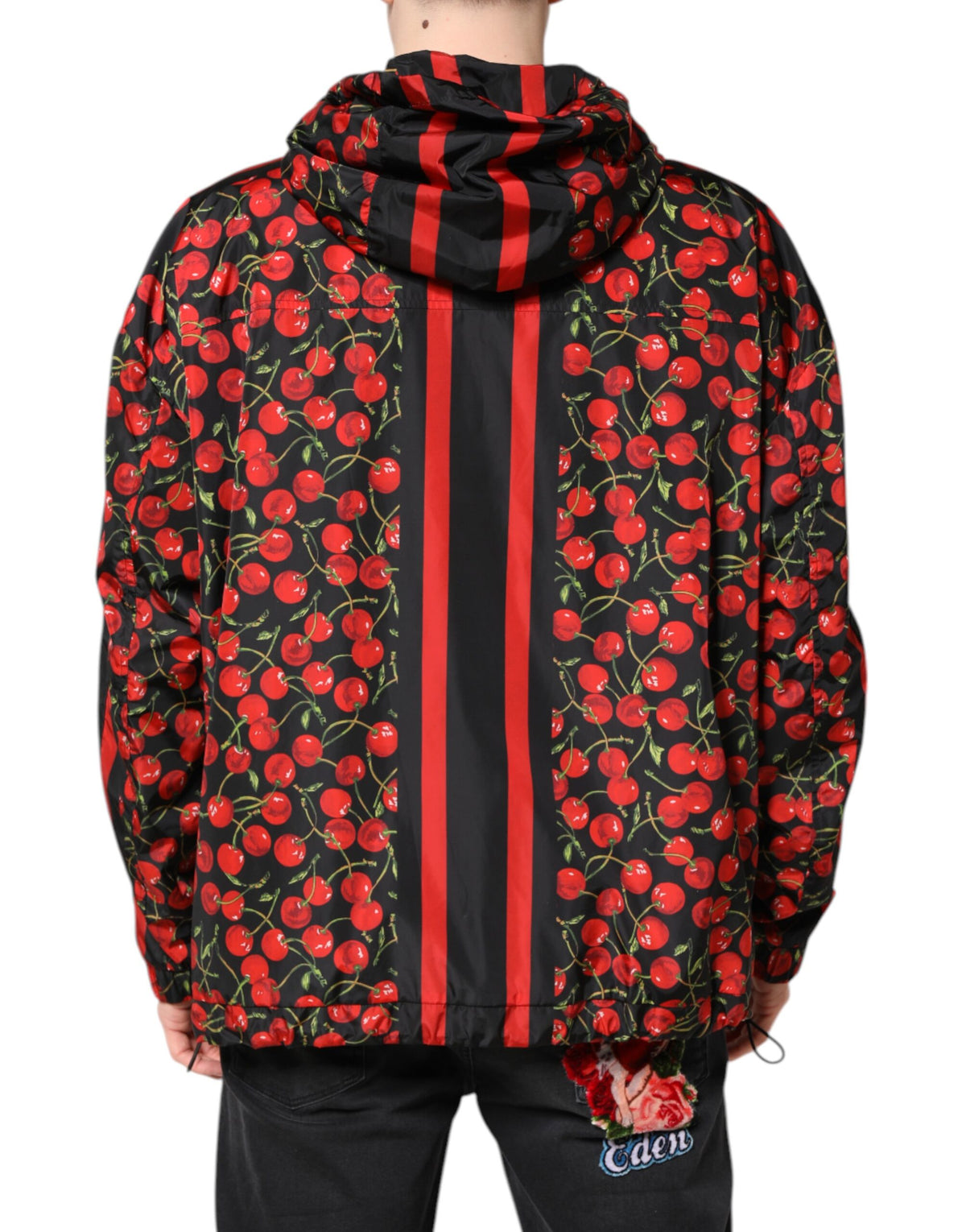 Veste coupe-vent à capuche Dolce & Gabbana avec imprimé cerise noire