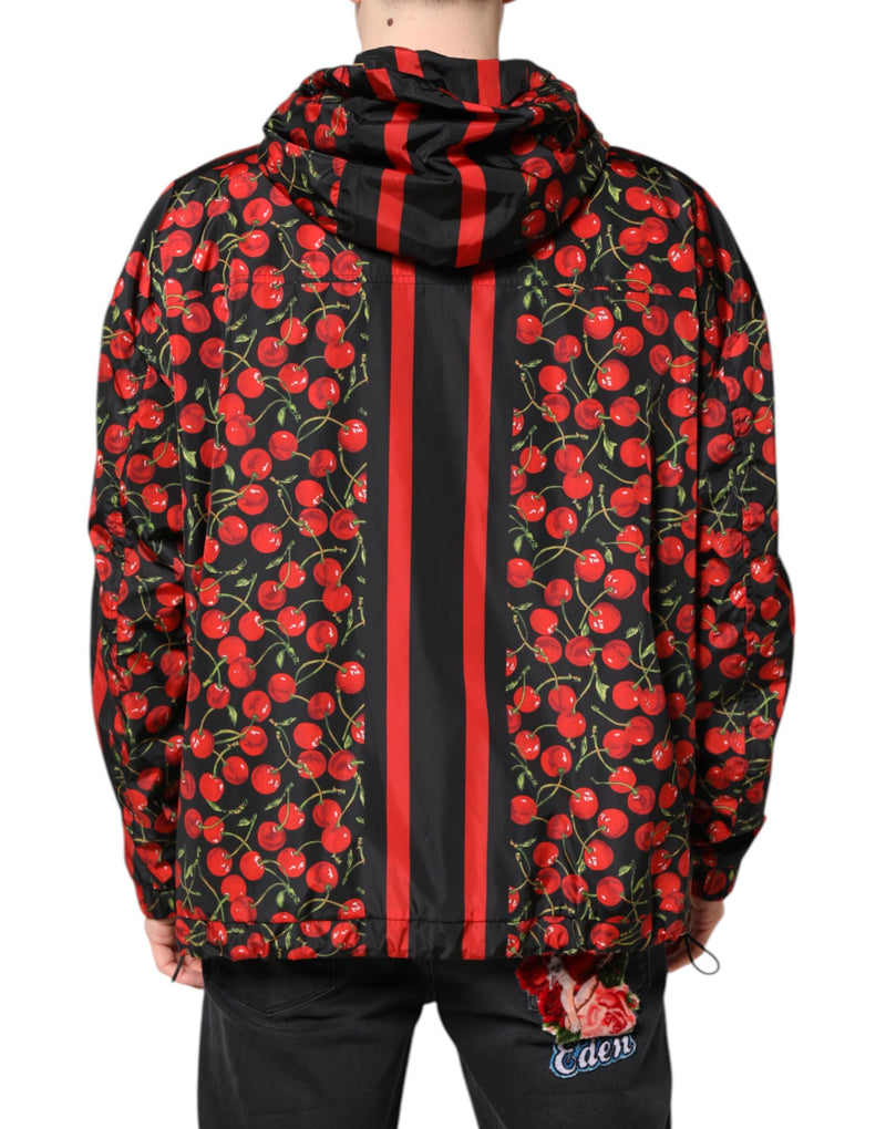 Veste coupe-vent à capuche Dolce & Gabbana avec imprimé cerise noire