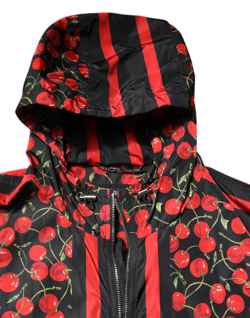 Veste coupe-vent à capuche Dolce & Gabbana avec imprimé cerise noire