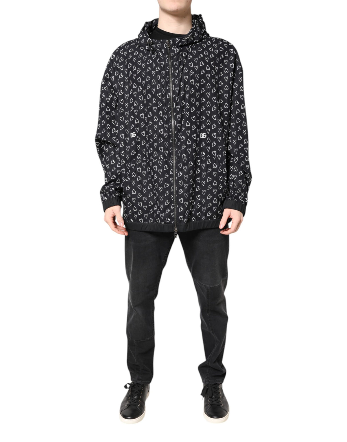 Veste coupe-vent à capuche Dolce & Gabbana avec imprimé cœur noir