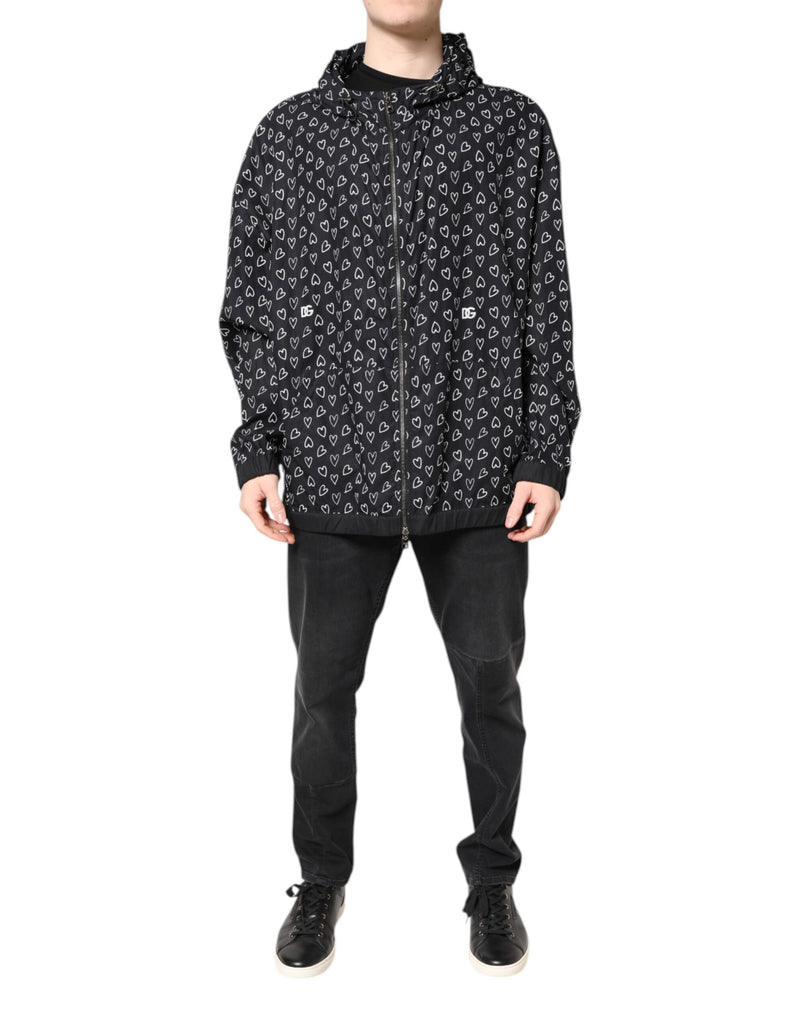 Veste coupe-vent à capuche Dolce & Gabbana avec imprimé cœur noir