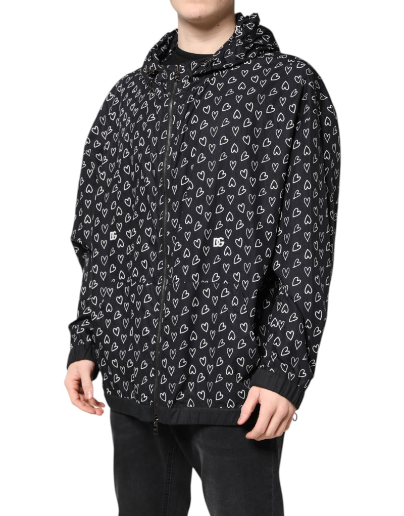 Veste coupe-vent à capuche Dolce & Gabbana avec imprimé cœur noir