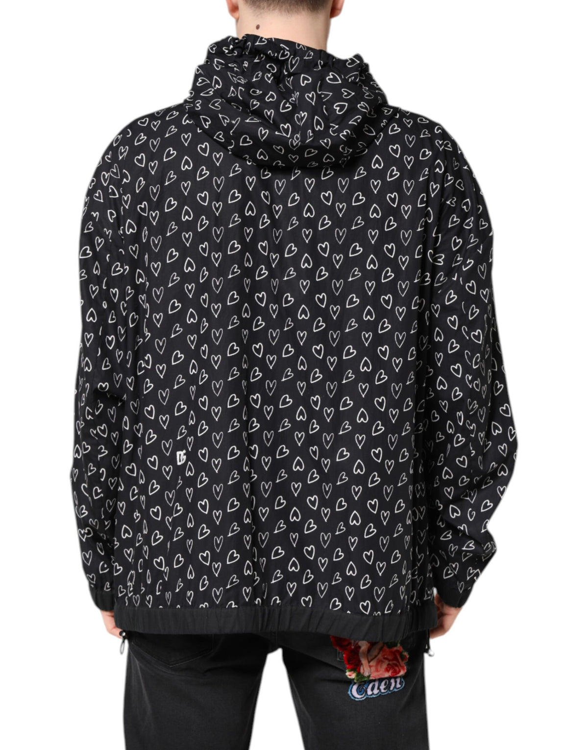 Veste coupe-vent à capuche Dolce & Gabbana avec imprimé cœur noir
