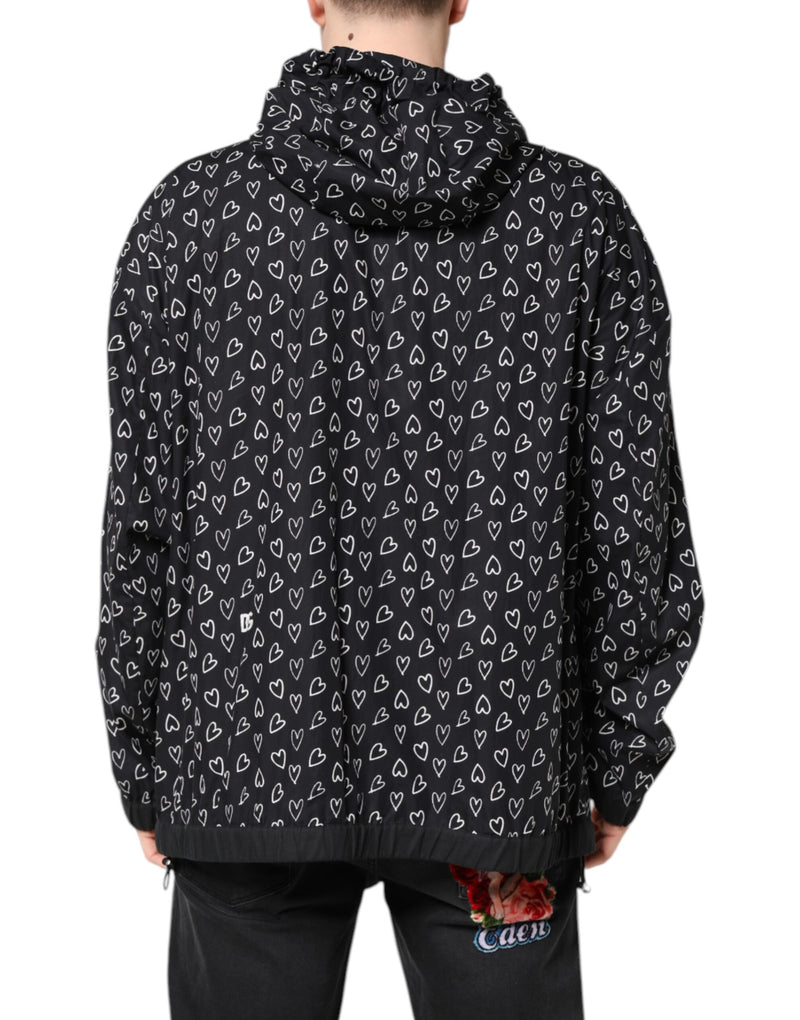 Veste coupe-vent à capuche Dolce & Gabbana avec imprimé cœur noir