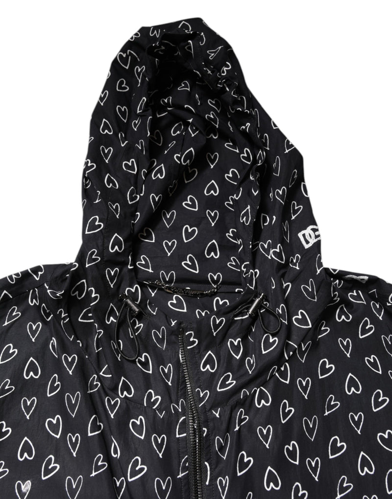 Veste coupe-vent à capuche Dolce & Gabbana avec imprimé cœur noir