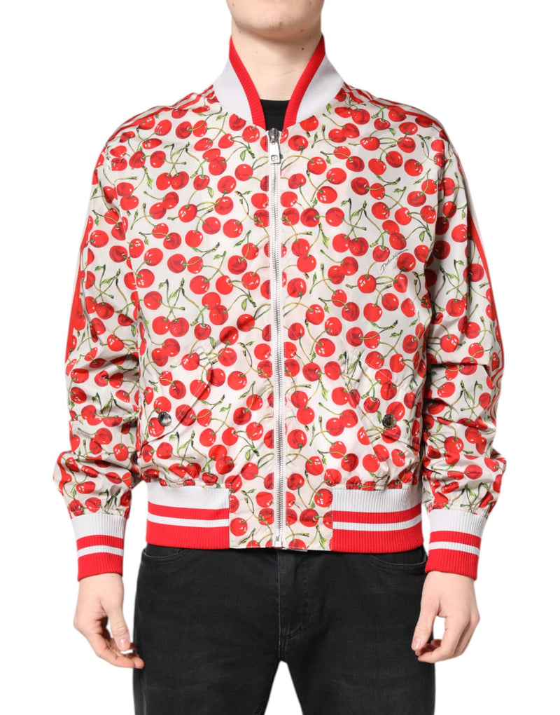 Bomber Jacket à Fermeture Éclair Entière avec Imprimé Cerise Blanche de Dolce & Gabbana