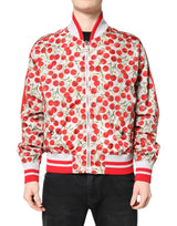 Bomber Jacket à Fermeture Éclair Entière avec Imprimé Cerise Blanche de Dolce & Gabbana
