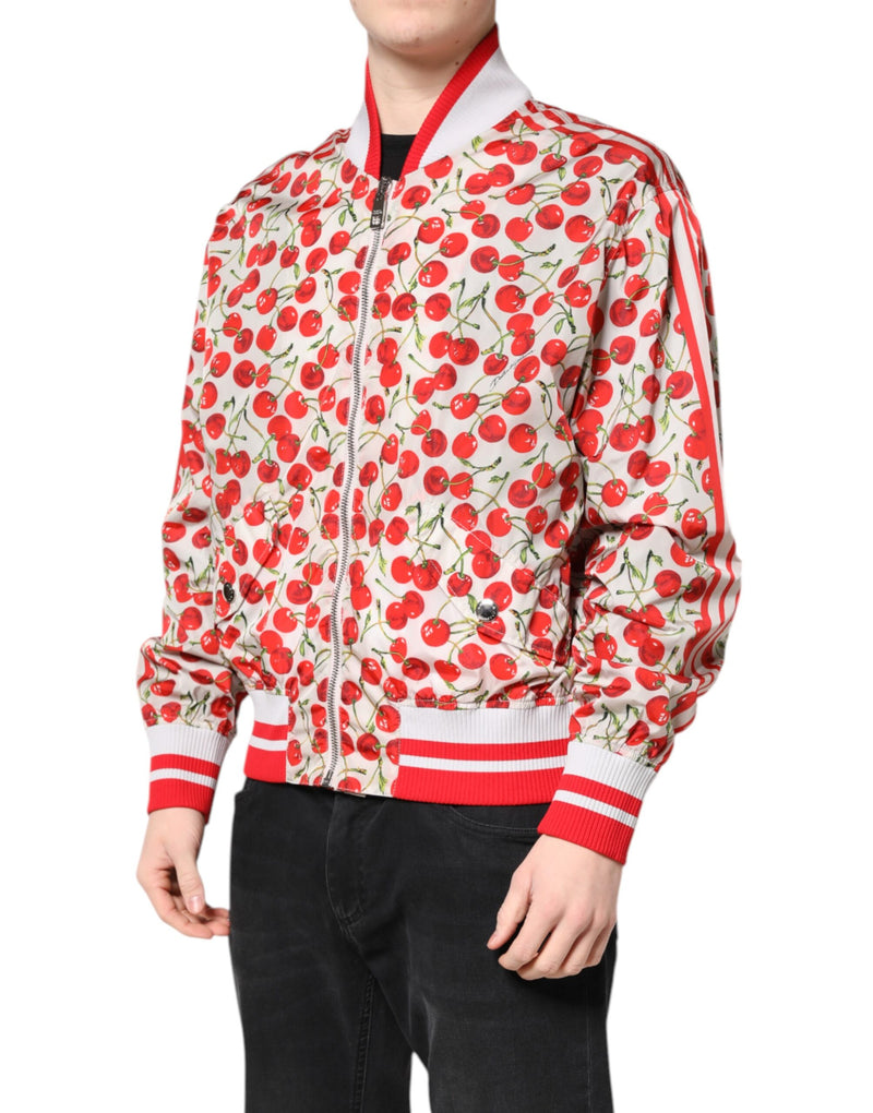 Bomber Jacket à Fermeture Éclair Entière avec Imprimé Cerise Blanche de Dolce & Gabbana
