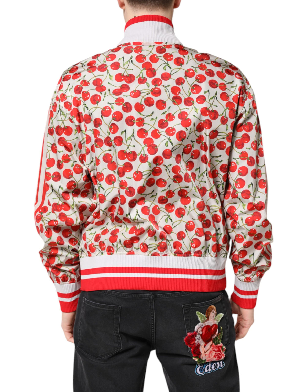Bomber Jacket à Fermeture Éclair Entière avec Imprimé Cerise Blanche de Dolce & Gabbana