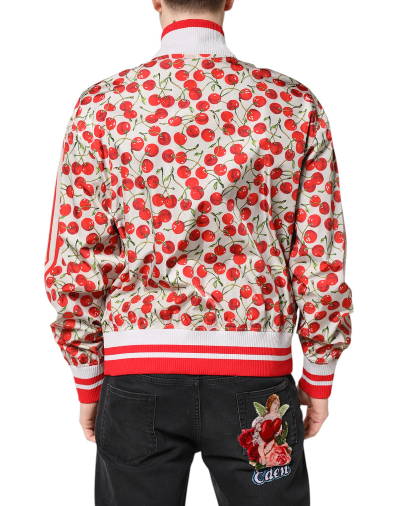 Bomber Jacket à Fermeture Éclair Entière avec Imprimé Cerise Blanche de Dolce & Gabbana