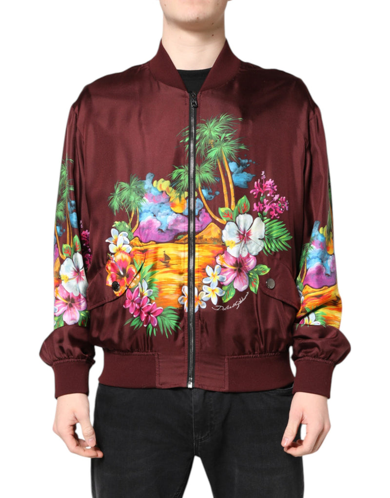 Bomber Jacket à Fermeture Éclair et Imprimé Floral Marron de Dolce & Gabbana
