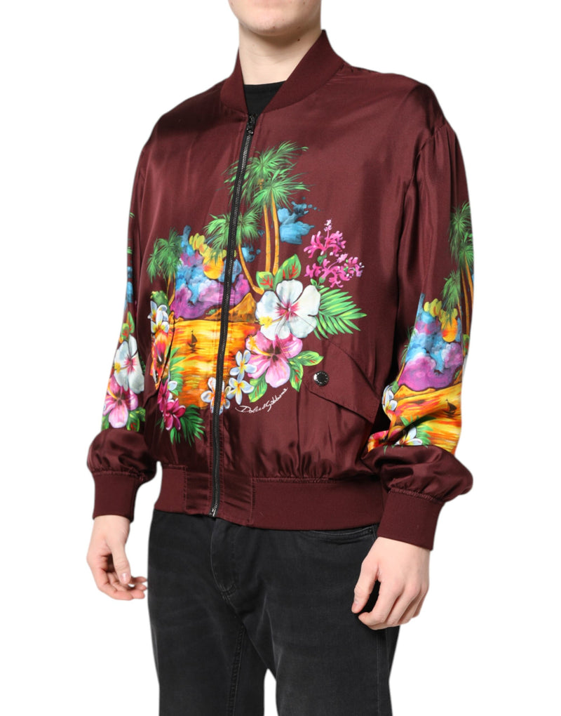Bomber Jacket à Fermeture Éclair et Imprimé Floral Marron de Dolce & Gabbana