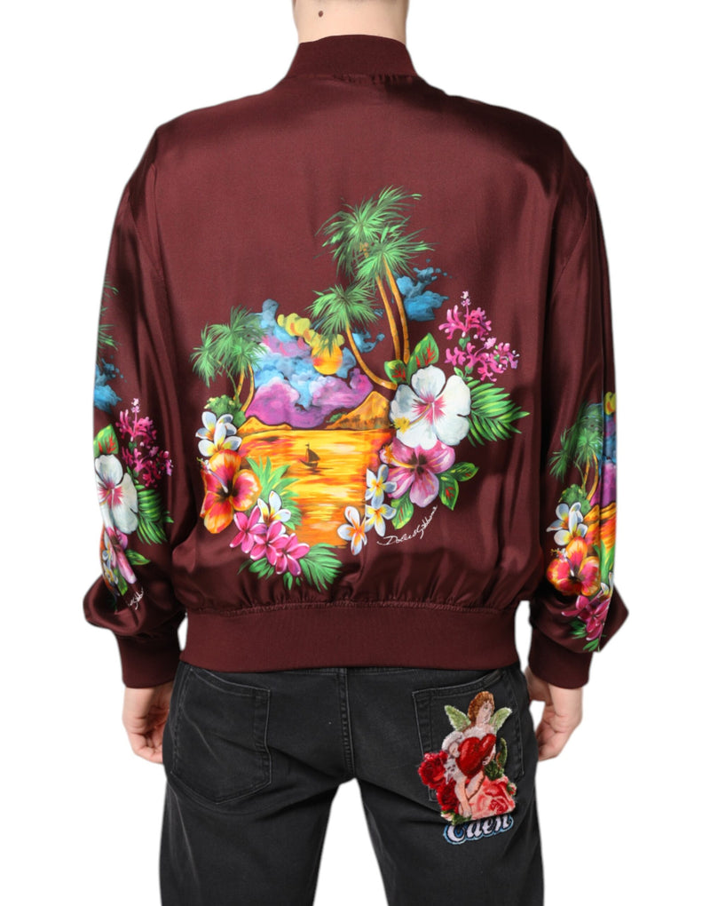 Bomber Jacket à Fermeture Éclair et Imprimé Floral Marron de Dolce & Gabbana