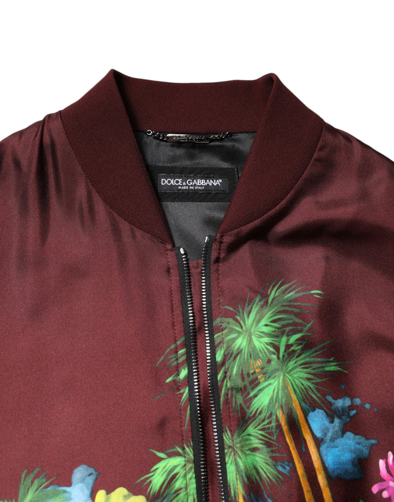 Bomber Jacket à Fermeture Éclair et Imprimé Floral Marron de Dolce & Gabbana