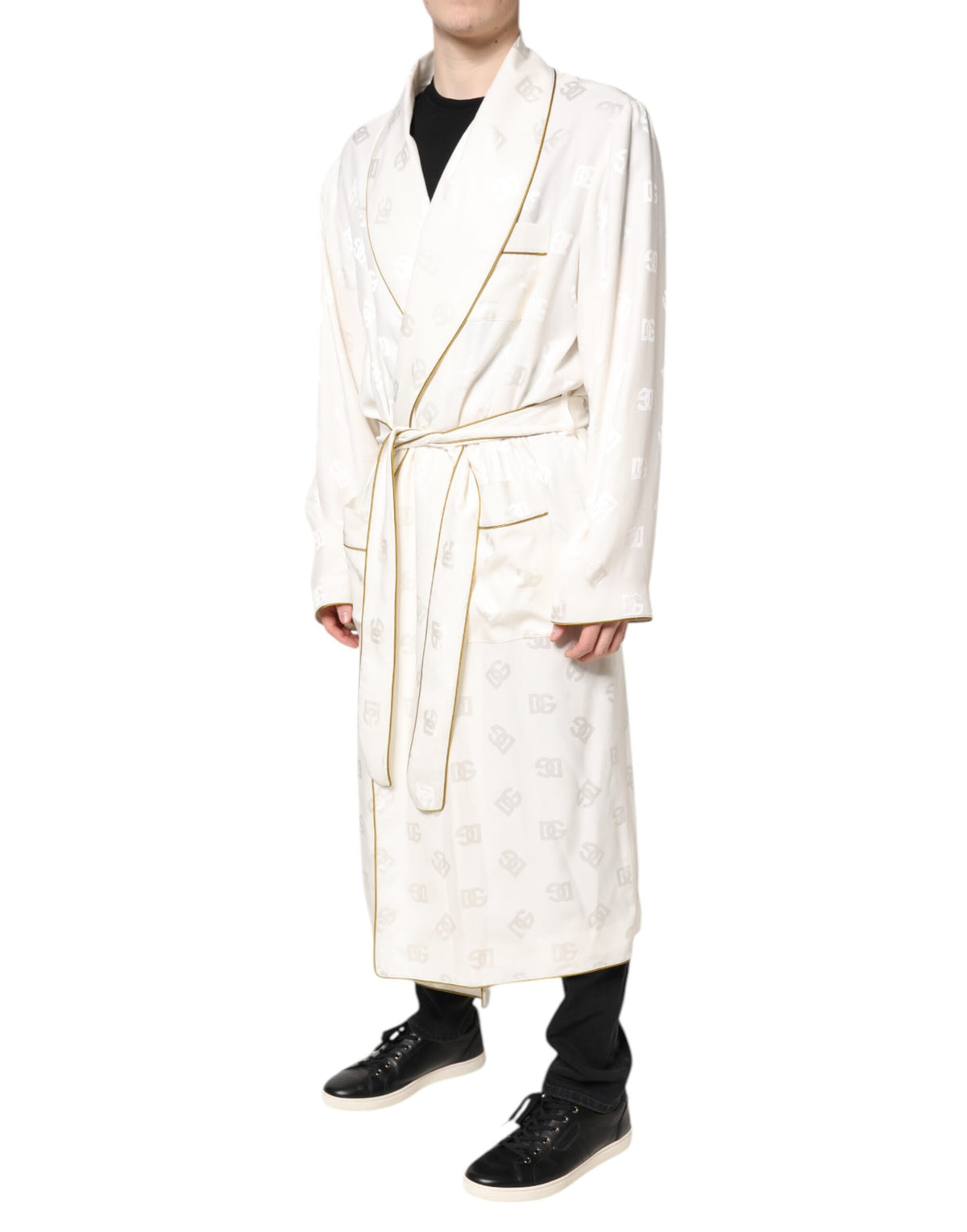 Dolce & Gabbana Manteau en Soie Écru avec Logo pour Hommes