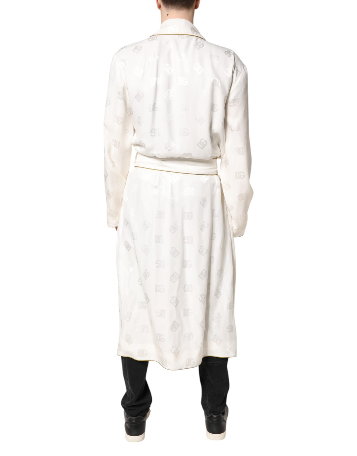 Dolce & Gabbana Manteau en Soie Écru avec Logo pour Hommes