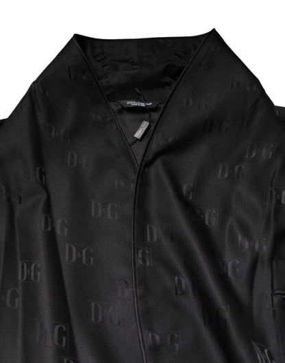 Dolce & Gabbana Black Silk DG Logo Men Wrap Robe Coat Jacket