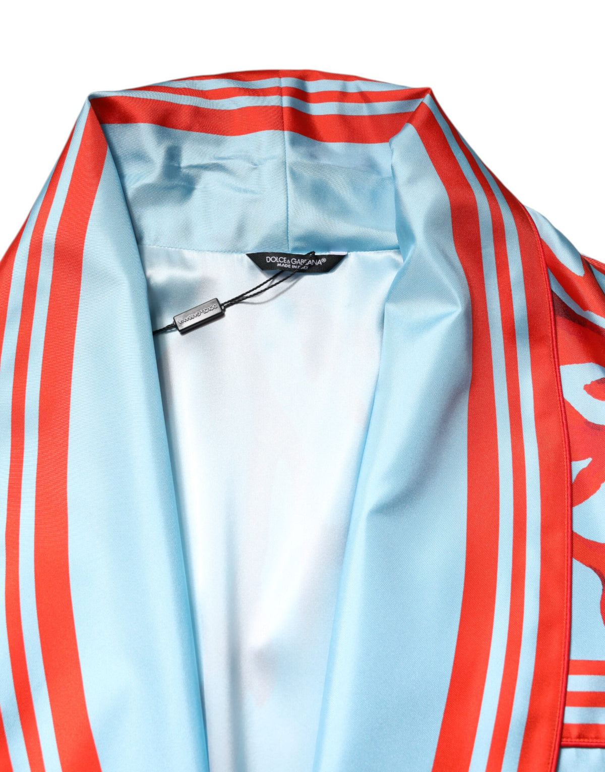 Dolce & Gabbana Light Blue Red Coral Print Wrap Robe Coat Jacket