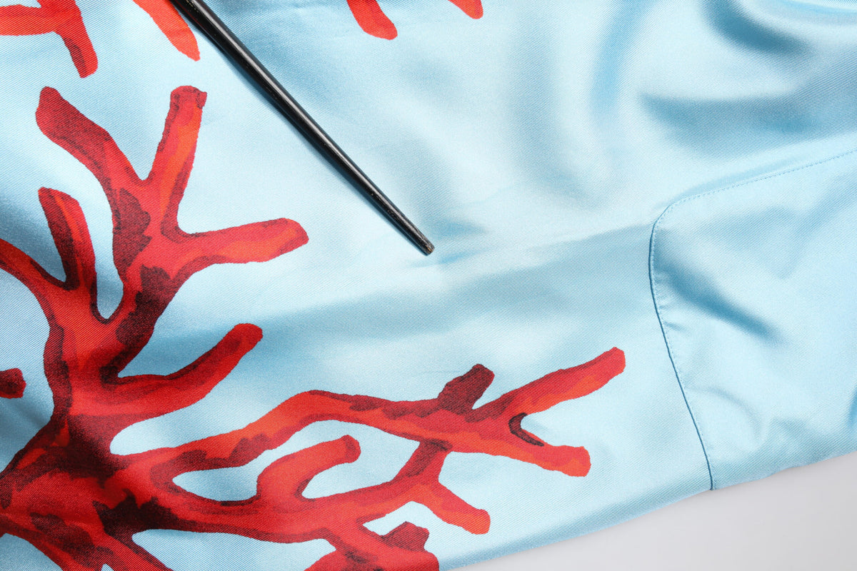 Dolce & Gabbana Light Blue Red Coral Print Wrap Robe Coat Jacket