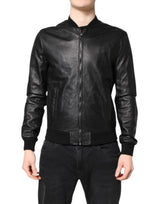 Veste motard en cuir d'agneau noir à fermeture éclair intégrale de Dolce & Gabbana