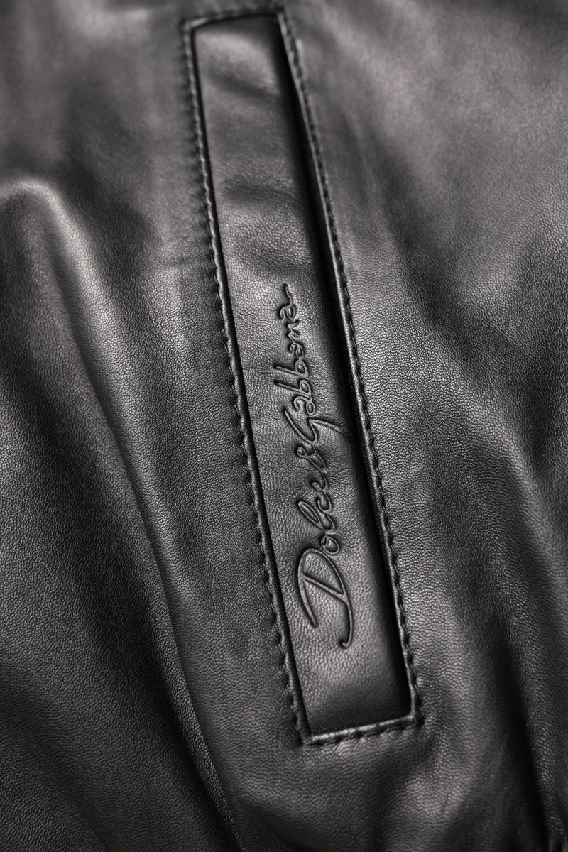 Veste motard en cuir d'agneau noir à fermeture éclair intégrale de Dolce & Gabbana
