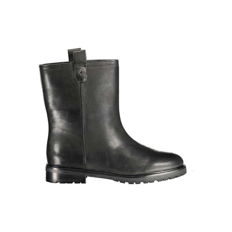Ralph Lauren Evelyne Black Leather Women Ankle Boot
