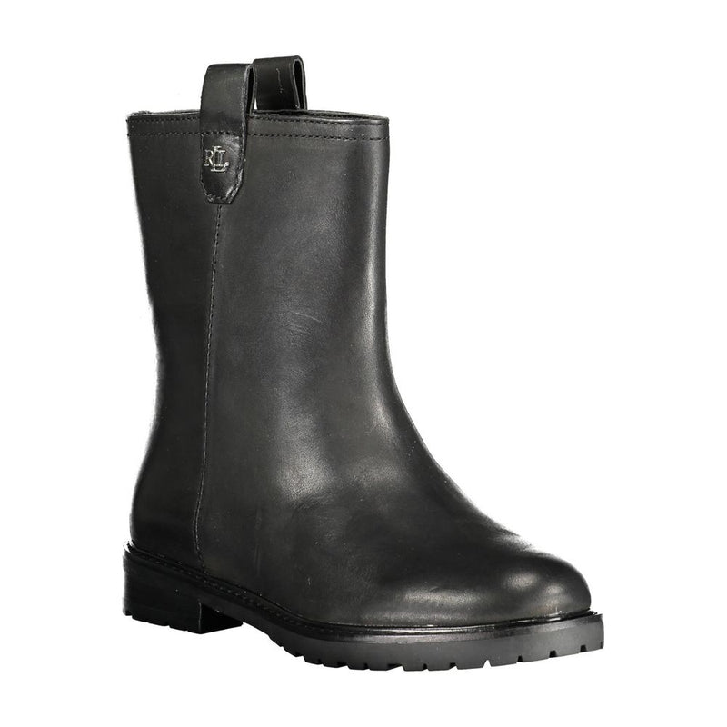 Ralph Lauren Black Leather Women Boot - EVELYNN