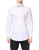 Chemise habillée formelle en coton blanc rayé doré de Dolce &amp; Gabbana