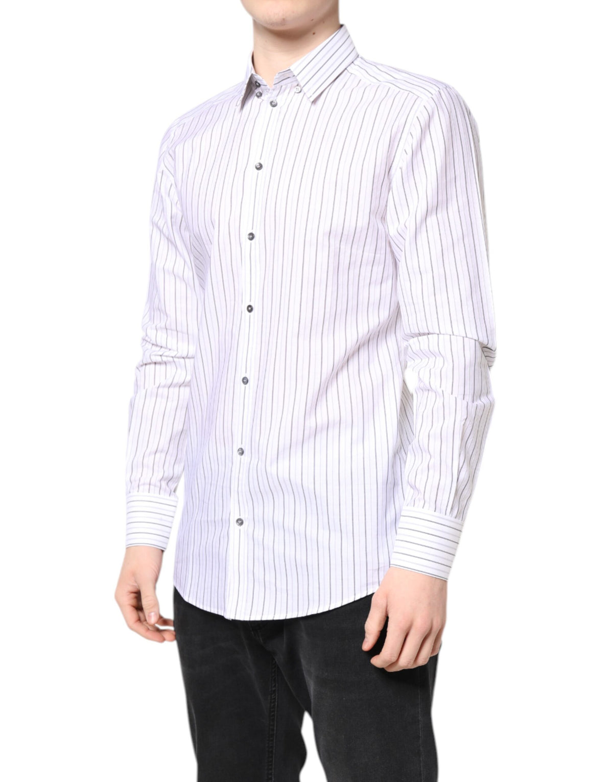 Chemise habillée formelle en coton blanc rayé doré de Dolce &amp; Gabbana